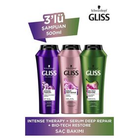 Gliss Intense Therapy 500 ml Şampuan + Serum Deep Repair 500 ml Şampuan + Bio-Tech Restore 500 ml Şampuan