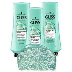 Gliss Nutribalance 3x360 ml Saç Kremi + Makyaj Çantası