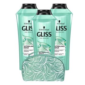Gliss Nutribalance 3x360 ml Şampuan + Makyaj Çantası