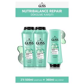 Gliss Nutribalance Repair Dökülme Karşıtı 2x500 ml Şampuan + 360 ml Saç Kremi