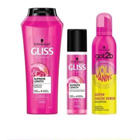 Gliss Uzun Saç Supreme Length 500 ml Şampuan + 200 ml Sıvı Saç Kremi + GOT2B Volumanıa