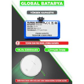Global Tesvor X500 Pro 14.4 V 3200 mAh Li-ion Pil Yüksek Kapasite Akıllı Robot Süpürge Bataryası