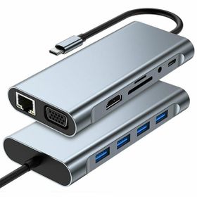 Global WNE0059 11in1 Hub Type-C to 4K HDMI/UsbA 3.0/TF SD/VGA/3.5mm AUX/PD RJ45 Ethernet Dönüştürücü Adaptör