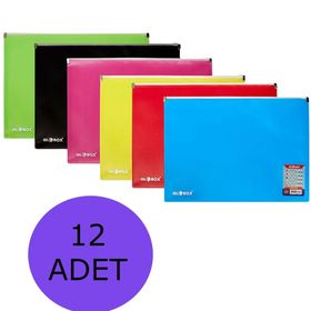 Globox Renkli 12'li A4 Fermuarlı Dosya