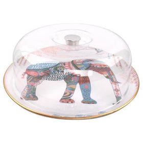 Glore 31 cm Elephant Beyaz Yuvarlak Kek Fanus