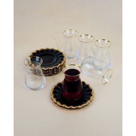 Glore Alba 12 Parça 6 Kişilik Altın Yaldızlı Cam Çay Takımı