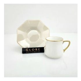 Glore Altıgen Krem Altın Yaldızlı Kahve Fincan Takımı