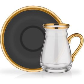 Glore Camillow Siyah Tekli Kulplu Çay Seti