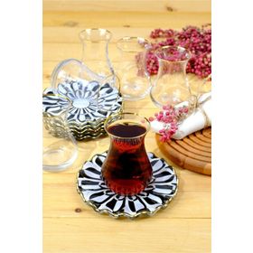 Glore Destina Siyah Altın Yaldızlı 12 Parça 6 Kişilik Cam Çay Takımı