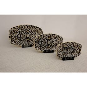 Glore Leopar Somon 3'lü Altın Yaldızlı Cam Oval Kayık Tabak