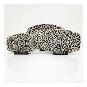 Glore Leopar Somon 3'lü Altın Yaldızlı Cam Oval Kayık Tabak
