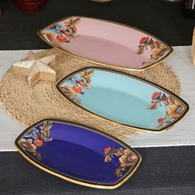 Glore Lorena Altın Yaldızlı Pembe Turkuaz Mavi Kayık Tabak Seti