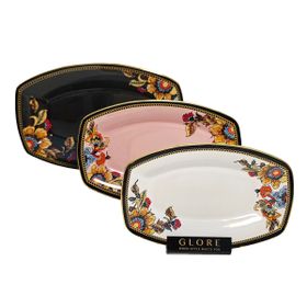 Glore Lorena Altın Yaldızlı Siyah Pembe Beyaz Kayık Tabak Seti