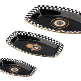 Glore Nazar Siyah Oval 3'lü Kayık Tabak
