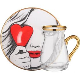 Glore Red Lady Kulplu Tek Kişilik Çay Seti