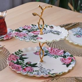 Glore Roseline Krem Altın Yaldızlı Cam Kurabiyelik