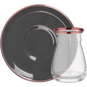 Glore Solid Antrasit Rose Gold Tek Kişilik Çay Seti
