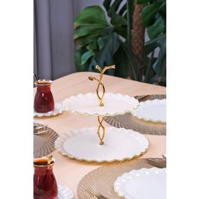Glore Solid Krem Wavy Altın Yaldızlı Cam Kurabiyelik