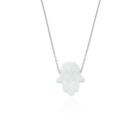 Glorria DU0078 Opal Taşlı Fatmanın Eli Gümüş Kadın Kolye
