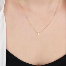 Glorria Gümüş 3 Boyutlu Minimalist T Harfi Kadın Kolye
