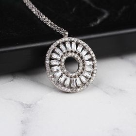 Glorria Gümüş Baget Taşlı Yuvarlak Kolye