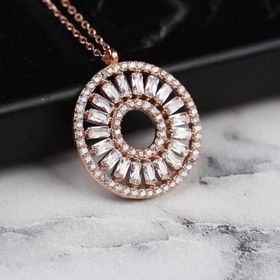 Glorria Gümüş Baget Taşlı Yuvarlak Kolye