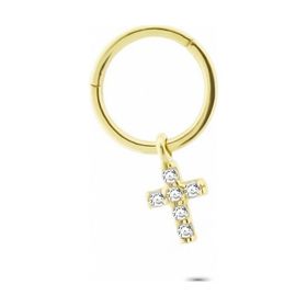 Glorria Haç Halka 14 Ayar Altın Piercing