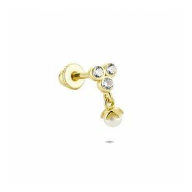 Glorria İnci Üç Taş Helix 14 Ayar Altın Piercing