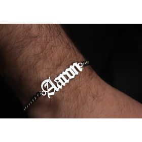 Glorria Kişiye Özel Gothic İsimli Gurmet Zincirli 925 Ayar Erkek Gümüş Bileklik