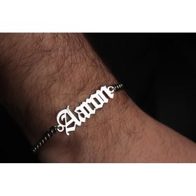 Glorria Kişiye Özel Gothic İsimli Gurmet Zincirli 925 Ayar Erkek Gümüş Bileklik
