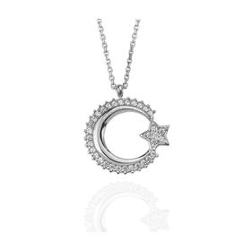 Glorria VK1066 Taşlı Ay Yıldız Gümüş Kadın Kolye