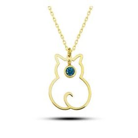 GMS Aralık Ayı Doğum Taşı Kedi Kadın Gümüş Kolye