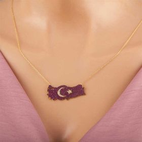 GMS Gold Ay Yıldız Türkiye Haritası Kadın Gümüş Kolye
