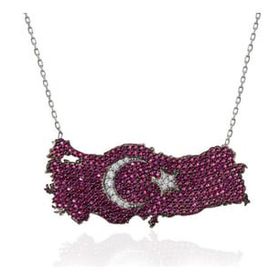 GMS Gold Ay Yıldız Türkiye Haritası Kadın Gümüş Kolye