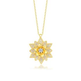 GMS Gold Beyaz Taşlı Lotus Çiçeği Kadın Gümüş Kolye