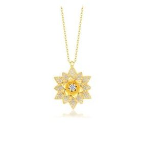 GMS Gold Beyaz Taşlı Lotus Çiçeği Kadın Gümüş Kolye