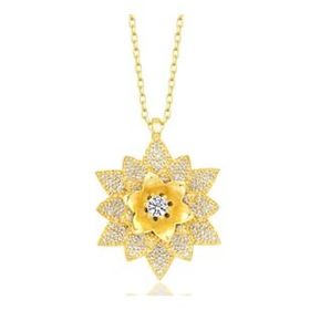 GMS Gold Beyaz Taşlı Lotus Çiçeği Kadın Gümüş Kolye