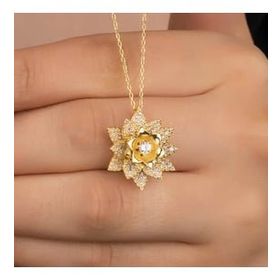 GMS Gold Beyaz Taşlı Lotus Çiçeği Kadın Gümüş Kolye