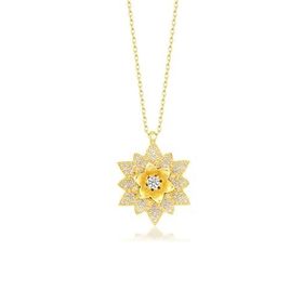 GMS Gold Beyaz Taşlı Lotus Çiçeği Kadın Gümüş Kolye