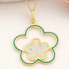 ​GMS Gold Çiçek Desenli Gümüş Kadın Kolye