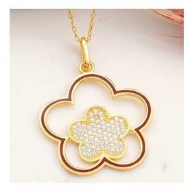 ​GMS Gold Çiçek Desenli Gümüş Kadın Kolye