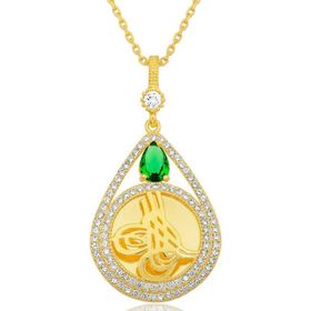 GMS Gold Kaplama Damla Tuğralı Kadın Gümüş Kolye