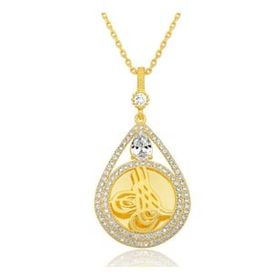 GMS Gold Kaplama Damla Tuğralı Kadın Gümüş Kolye