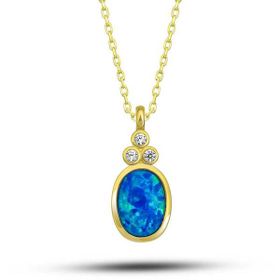 GMS Gold Mavi Opal Taşlı Ananas Kadın Gümüş Kolye