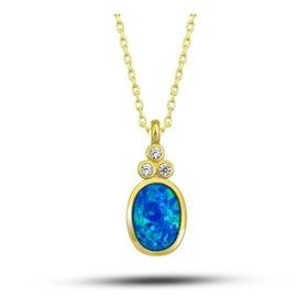 GMS Gold Mavi Opal Taşlı Ananas Kadın Gümüş Kolye