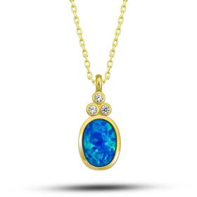 GMS Gold Mavi Opal Taşlı Ananas Kadın Gümüş Kolye