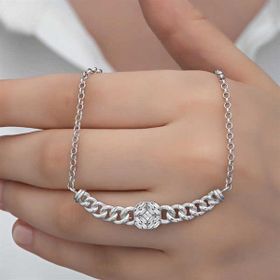 GMS Gurmet Zincirli Kare Baget Taşlı Gümüş Kadın Kolye