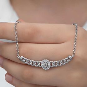 GMS Gurmet Zincirli Oval Baget Taşlı Gümüş Kadın Kolye