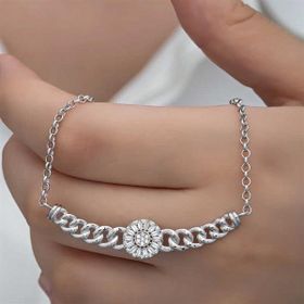 GMS Gurmet Zincirli Yuvarlak Baget Taşlı Gümüş Kadın Kolye