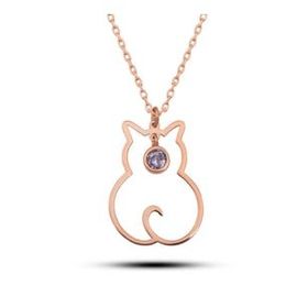 GMS Haziran Ayı Doğum Taşı Kedi Kadın Gümüş Kolye